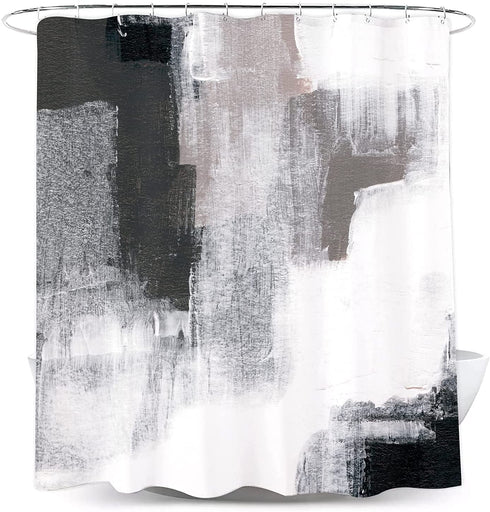 Miyotaa Black White Gray Shower Curtain Set 60Wx71H Inches Abstract Art Painting Ombre Brush Strokes Contemporary Polyester Waterproof Cloth Bathroom Curtain with 12 Hooks