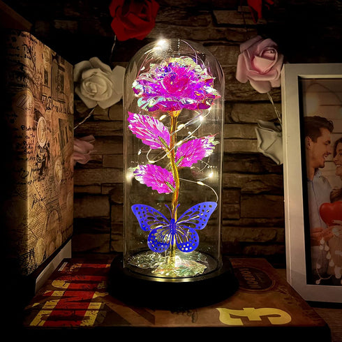 TURNMEON Valentines Day Gift for Her 24K Gold Foil Led Rose Warm White Light, Valentines Rose Light Up Forever Glass Rose for Girlfriend Wife Women Valentine's Anniversary Wedding Home Decor (Pink)