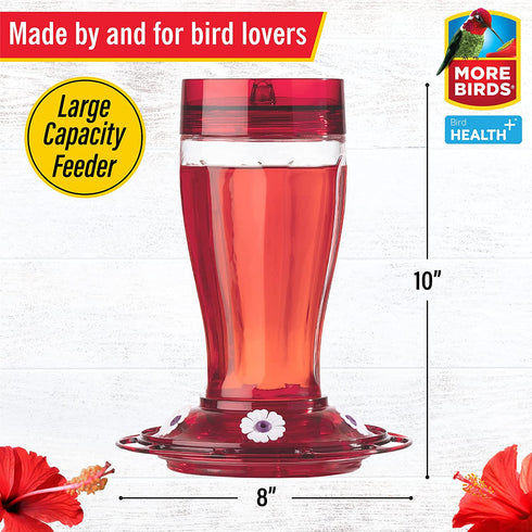 More Birds Bird Health+ Big Gulp Hummingbird Feeder, Glass Hummingbird Feeders for Outdoors, 5 Feeding Stations, 40 Ounces
