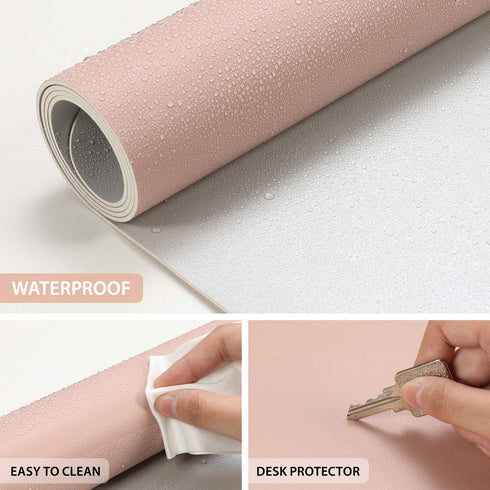 AFRITEE Desk Pad Protector Mat - Dual Side PU Leather Desk Mat Large Mouse Pad Waterproof Desk Organizers Office Home Table Decor Gaming Writing Mat Smooth (Rose Pink/Silver, 35.4" x 17")
