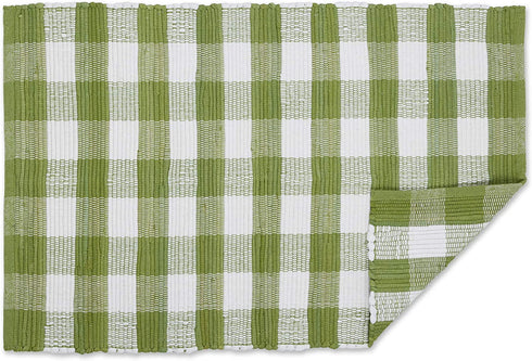 DII Buffalo Check Rug Collection, Hand Dyed Reversible Chindi Rug, 26x40, Antique Green