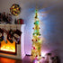 Joliyoou Artificial Christma Tree with Light, 5 FT Collapsible Tinsel Pop Up Christmas Tree with Christmas Balls & Tree Topper Battery Operated 48 LED Multi Colored Lights, Not Pre-lit (Golden)