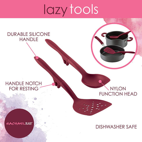 Rachael Ray Tools and Gadgets Flexi Turner and Scraping Spoon Set / Cooking Utensils - 2 Piece, Burgundy Red