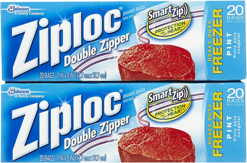 Ziploc Freezer Bags, Pint Size - 20 ct - 2 pk