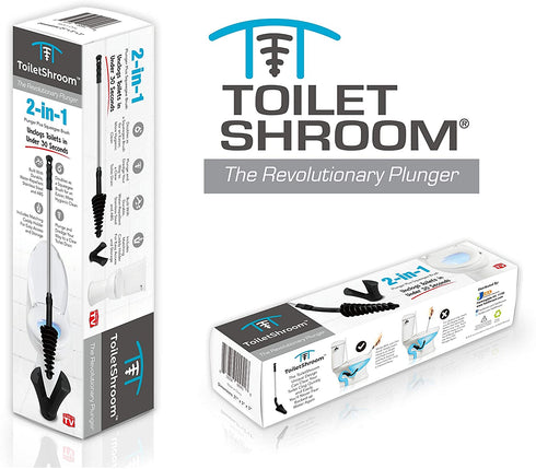 ToiletShroom Revolutionary Plunger, Squeegee, Clog Remover, Drain Cleaner, Bathroom Toilet Dredge Tool, Stainless Steel Handle with Caddy Holder, Оne Расk, Black