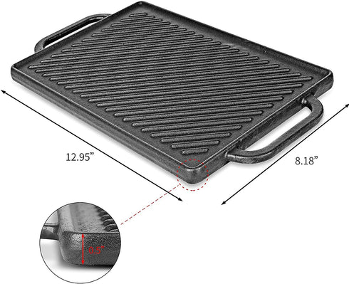 Hisencn Cast Iron Stove Griddle for Gas Grill, Nonstick Reversible Cast Iron Griddle Plate for Gas StoveTop, Outdoor Grill, Oven or Campfire (15.47L"8.18"W)