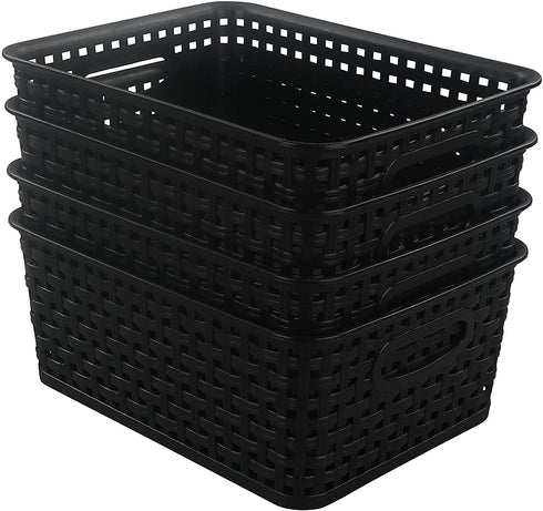 Morcte Black Plastic Storage Basket Bins Organizer, 4-Pack