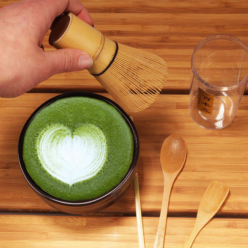 BambooMN Japanese Matcha Whisk Chasen - Traditional Handcurled 100 Tate Matcha Utensil - Natural Golden Brown - 2 Pieces