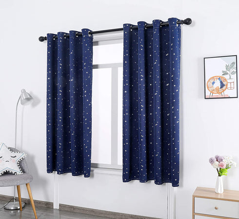 Autumn Dream Navy Blue Star Kids Blackout Curtains Panels for Bedroom, Grommet Top Starry Sky Kids Curtains for Nursery, Living Room (52by63inch)