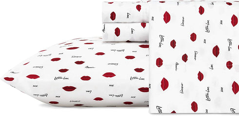 Betsey Johnson Performance Collection Bed Sheet Set-Lightweight, Breathable, Temperature Regulating Fabric. Super Soft, Easy Care Seasons, King, Love Lips
