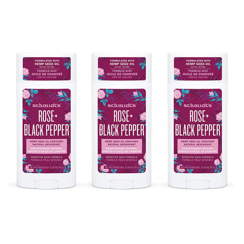 Schmidt's Aluminum Free Natural Deodorant for Women and Men, Rose + Black Pepper for Sensitive Skin with 24 Hour Odor Protection, Certified Cruelty Free, Vegan Deodorant, 3.25 Ounce (Pack of 3)