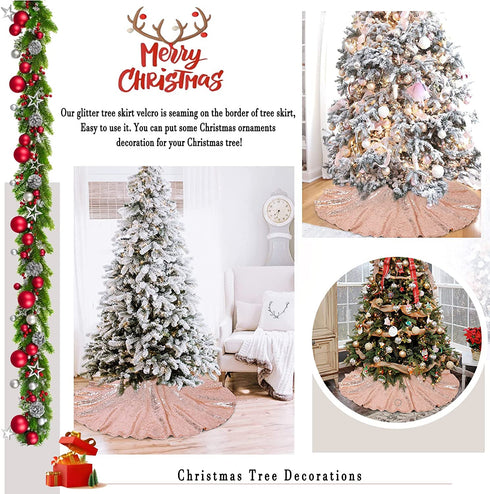 Rose Gold Christmas Tree Skirt 24 Inches Sequin Tree Skirt Small Tree Skirt for Christmas Decorations