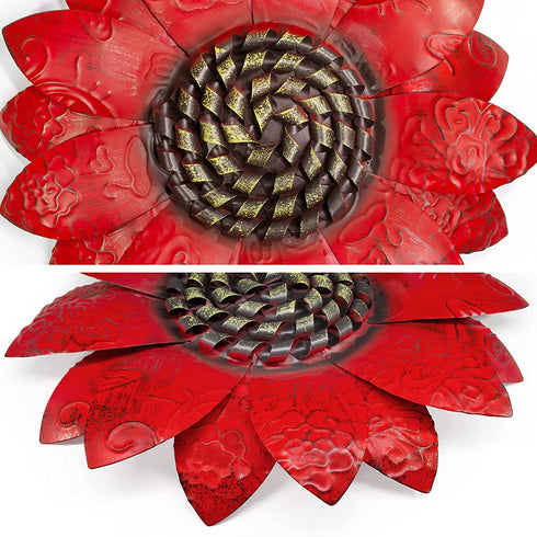 Red Sunflower Metal Flowers Wall Decor Metal Wall Art Decorations Hanging For Indoor Outdoor Home Bathroom Kitchen Room Bedroom Living Room Garden Patio Porch 12 Inch