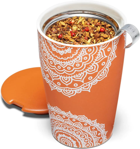 Tea Forte Kati Cup Chakra, Ceramic Tea Infuser Cup with Infuser Basket and Lid for Steeping Loose Leaf Tea