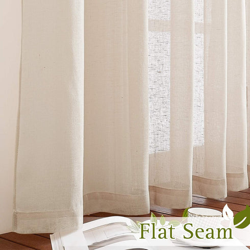 NICETOWN Semi Sheer Curtains 84 inches Long, Grommet Retro Beige Linen Curtains Window Treatments Vertical Drapes Privacy with Light Filter for Living Room, 52" Wide, 2 Panels