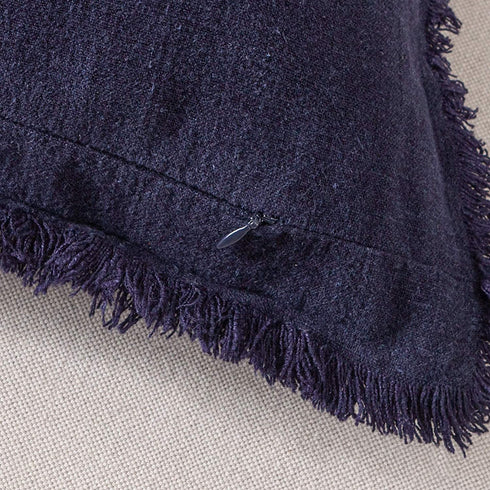 ATLINIA Linen Pillow Cover with Fringes Soft Solid Cushion Cover 20 x 20 Decorative Throw Pillow Cover for Couch Sofa Bed and Outdoor Navy Blue Pillow Cover