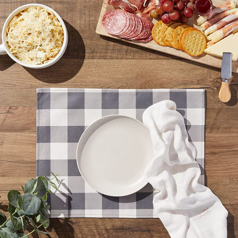 Set of 6 Grey White Buffalo Plaid Placemats, Farmhouse Dining Table Decorations (13 x 17 in)