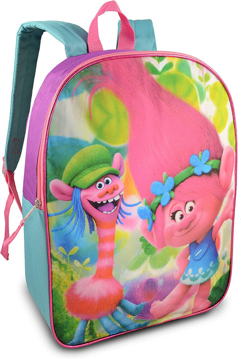 Trolls World Tour School Backpack Set For Girls ~ 5 Pc Bundle With 16 in Poppy Trolls School Bag, Lunch Box, School Supplies Set, Stickers, More Troll Accessories Travel Bag(Trolls school supplies)
