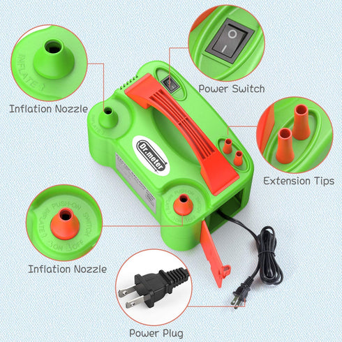 Balloon Pump, Dr.meter Portable Dual Nozzle Electric Balloon Pump, 110V 600W Balloons Air Blower/Inflator for Party Decoration/Halloween/Wedding/Birthday/Anniversary/Christmas, Green