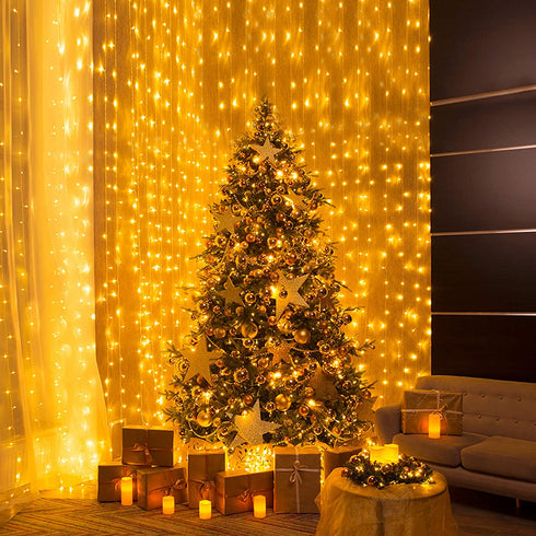 JMEXSUSS Remote Control Curtain Lights Plug in Curtain Lights Outdoor,300 LED Window Wall Hanging Curtain String Light for Bedroom Wedding Party Backdrop Garden Indoor Christmas (Warm White)
