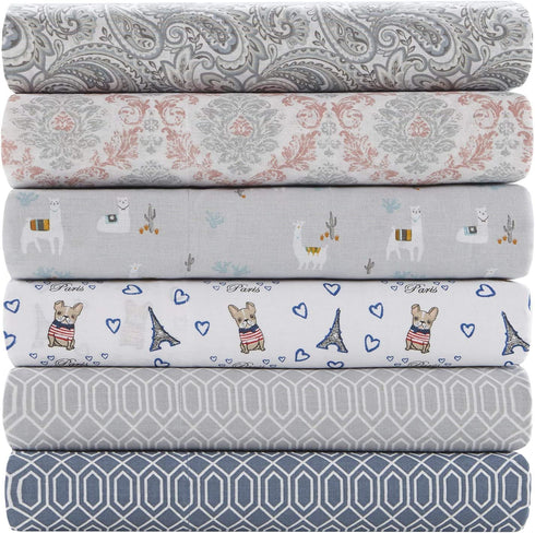 Comfort Spaces 100% Cotton Percale 4 Piece Set Ultra Soft Breathable Deep Pocket Printed Geometric Pattern Sheets with Pillow Cases Bedding, Full, Diamond Tasha Grey