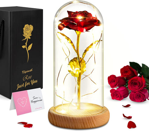 Klysimath Beauty and The Beast Rose, Red Rose Gifts for Women, Forever Rose in Glass Dome, Enchanted Rose Romantic Gifts for Her, Girlfriend, Wife, Mom, Valentine's Day, Mother's Day