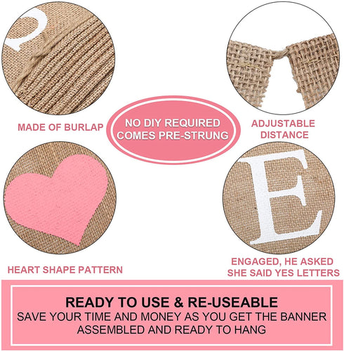 3 Pieces Engaged Burlap Banner He Asked She Said Yes Banner Rustic Bridal Shower Bunting Garland for Wedding Engagement Party Decorations