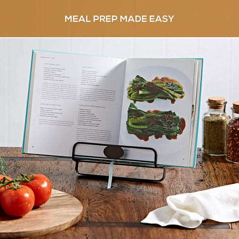 Regal Trunk Metal Cookbook Holder Stand - Recipe Book Holder - Adjustable And Foldable Cookbook Stand For Kitchen Counter - Book Holders For Reading Hands Free - Ipad Stand Or Mini Easel Stand