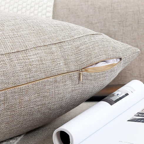Jepeak Pack of 2 Burlap Linen Throw Pillow Covers Square Cushion Cases Farmhouse Modern Decorative Solid Thickened Pillowcases for Sofa Bed Couch (20 x 20 Inches, Beige/Khaki Threads)