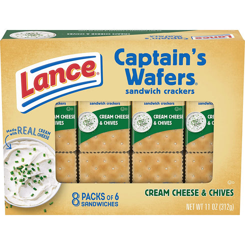 Lance Sandwich Crackers, Captain's Wafers Cream Cheese and Chives, 8 Ct Box