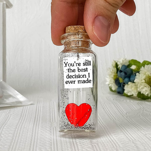 Anniversary Heart Decor Gift for Her and Him - Personalized Valentines Day Gifts - I Love You Presents for Wife and Husband (Red Heart in a Bottle, You're Still the Best Decision I Ever Made)