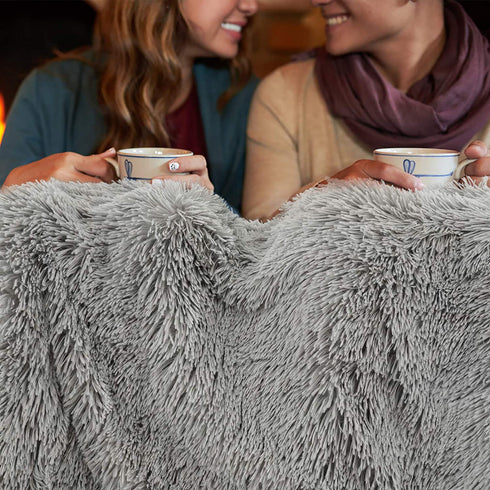 Toneed Comfy Fuzzy Throw Blanket for Home Decor, Plush Faux Fur Blankets, 50'' x 60'' Furry Sherpa Reversible Fleece Blanket for Girl Room, Office, Sofa, Couch and Bed, Grey