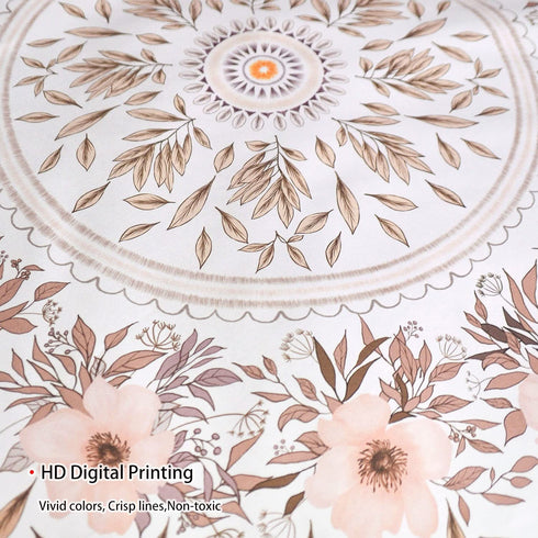 Lifeel White Bohemian Tapestry Wall Hanging, Mandala Floral Medallion Hippie Tapestry with Light Brown Aesthetic Wreath Design, Cream Wall Decor Blanket for Bedroom Home Dorm, Large 68×80 inches