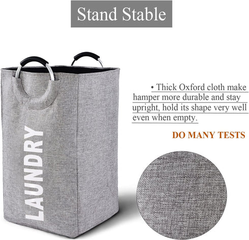 Large Collapsible Laundry Hamper Bag with Handles, 15 x 15 x 26 Inches Foldable Clothes Basket for Washing Storage