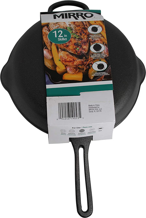 Mirro MIR-19052 10" Pre-Seasoned Ready to Use Round Cast Iron Skillet with Helper Handle, Black