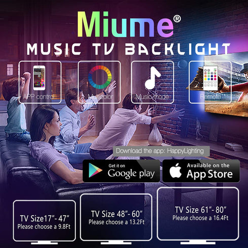 Miume 13.2Ft Music LED Strip Lights for 48-60 inch TV, RGB USB Powered TV Led Backlight with APP Control,TV Led Back Light Kit for Flat Screen TV,PC¦