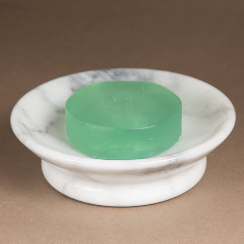 Creative Home Genuine Natural Marble Round Bar Soap Dish Soap Tray Holder Countertop Organizer, 5" Diam. x 1.5" H, Off-White