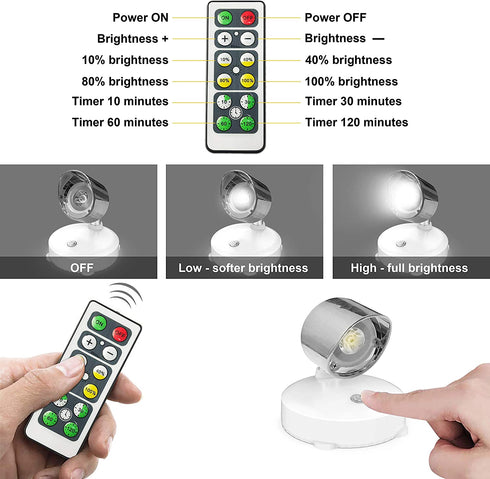 Wireless Spotlight, Battery Operated Accent Lights Art Lights for Paintings Mini Led Picture Light Puck Lights Wall Light, 4000k Light, 80 Lumens (Sliver)