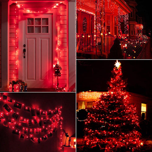 Red Mini Christmas Lights - 39 Feet 100 LED Fairy Lights with 8 Lighting Modes Waterproof Connectable for Indoor Outdoor Xmas Tree Garland Wreath Holiday Valentine's Day Decoration
