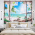 Beach Decor Tapestry, Ocean Sea Tropical Island Palm Tree Scenic View From Balcony Summer Tropical Scenery Wall Hanging Nature Tapestry For Bedroom Living Room Dorm.78x58Inch