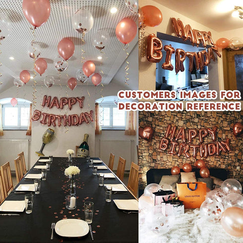 MOVINPE Rose Gold Birthday Party Decoration, Happy Birthday Banner, Rose Gold Fringe Curtain, Foil Tablecloth, Heart Star Foil Confetti Balloons, 10g Table Confetti for Women Girl Birthday Party
