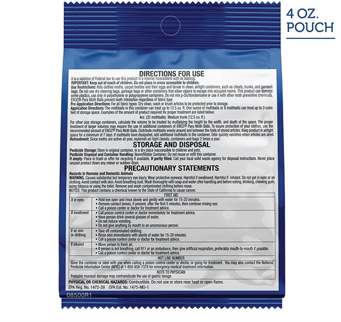 Enoz Moth Balls 4oz, 6-Packages Protects Against Clothes Moths, Carpet Beetles and Their Eggs and Larvae. Moth Killer