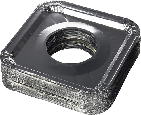 Aluminum Foil Square Gas Stove Burner Covers Pack of 100 Disposable Bib Liners for Kitchen Gas Range Top - Keep Your Gas Range Clean with DCS Deals Drip Pans - 8.5 x 8.5 x .5? Inch
