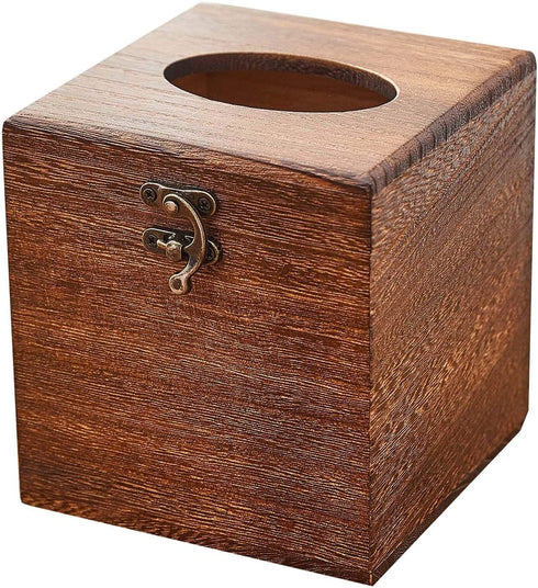 SINOBEST Wood Tissue Box Cover Decorative Square Facial Tissue Holder Napkin Dispenser for Bathroom and Home Decoration
