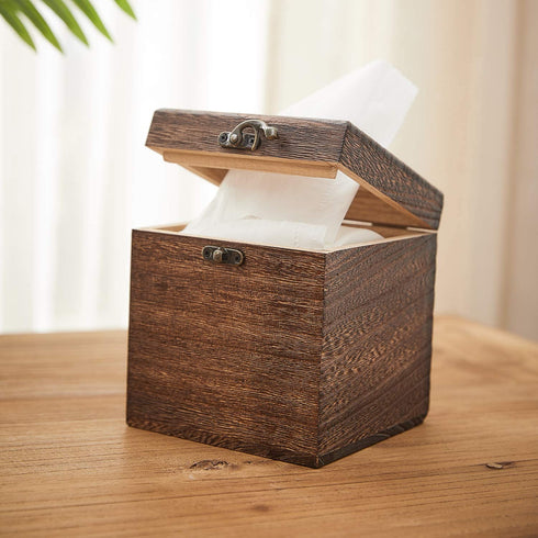 SINOBEST Wood Tissue Box Cover Decorative Square Facial Tissue Holder Napkin Dispenser for Bathroom and Home Decoration
