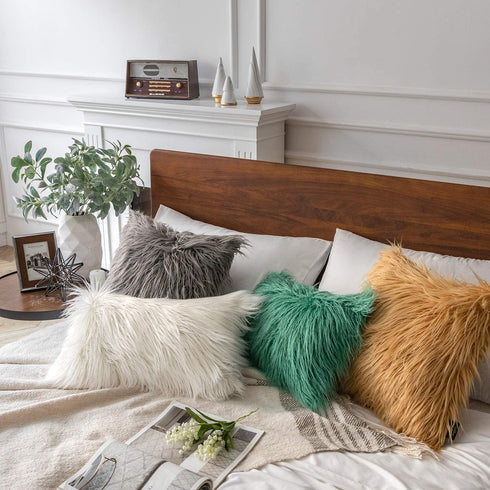 Phantoscope Pack of 2 Faux Fur Throw Pillow Covers Cushion Covers Luxury Soft Decorative Pillowcase Fuzzy Pillow Covers for Bed/ Couch,Ginger 18 x 18 Inches