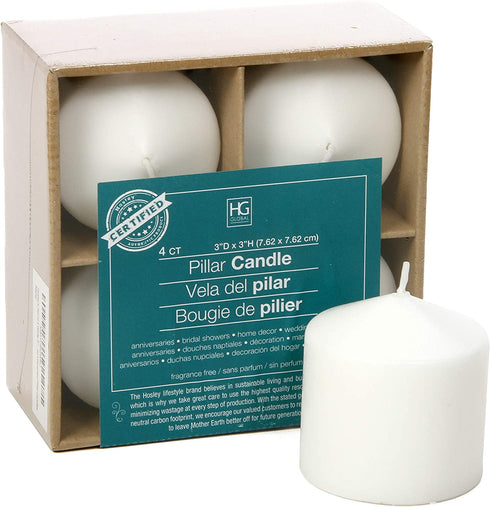 Hosley's Set of 4, 3 Inches High, White Unscented Pillar Candles