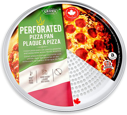 Crown Pizza Pan with Holes 14 inch, 1 Pack, Sturdy, Rust Free, Pure Aluminum, Made in Canada