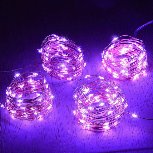 Abkshine 4pack Battery Operated Purple String Lights, 50led Bright Mini Purple LED Fairy Lights, Battery Powered Halloween Lights, Portable Christmas Decorative Strand Lights