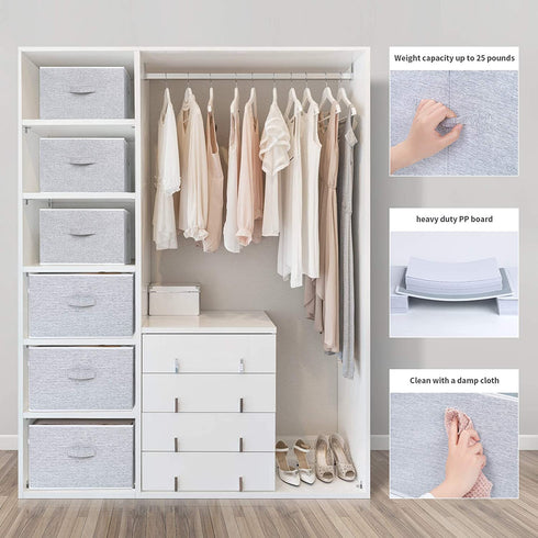 DIMJ Closet Storage Bins, Fabric Storage Basket for Shelves, Collapsible Storage Bins with Handles Closet Organizers and Storage Cubes Box for Clothes, Toys, Other Sundries (Gray, 3 Packs )